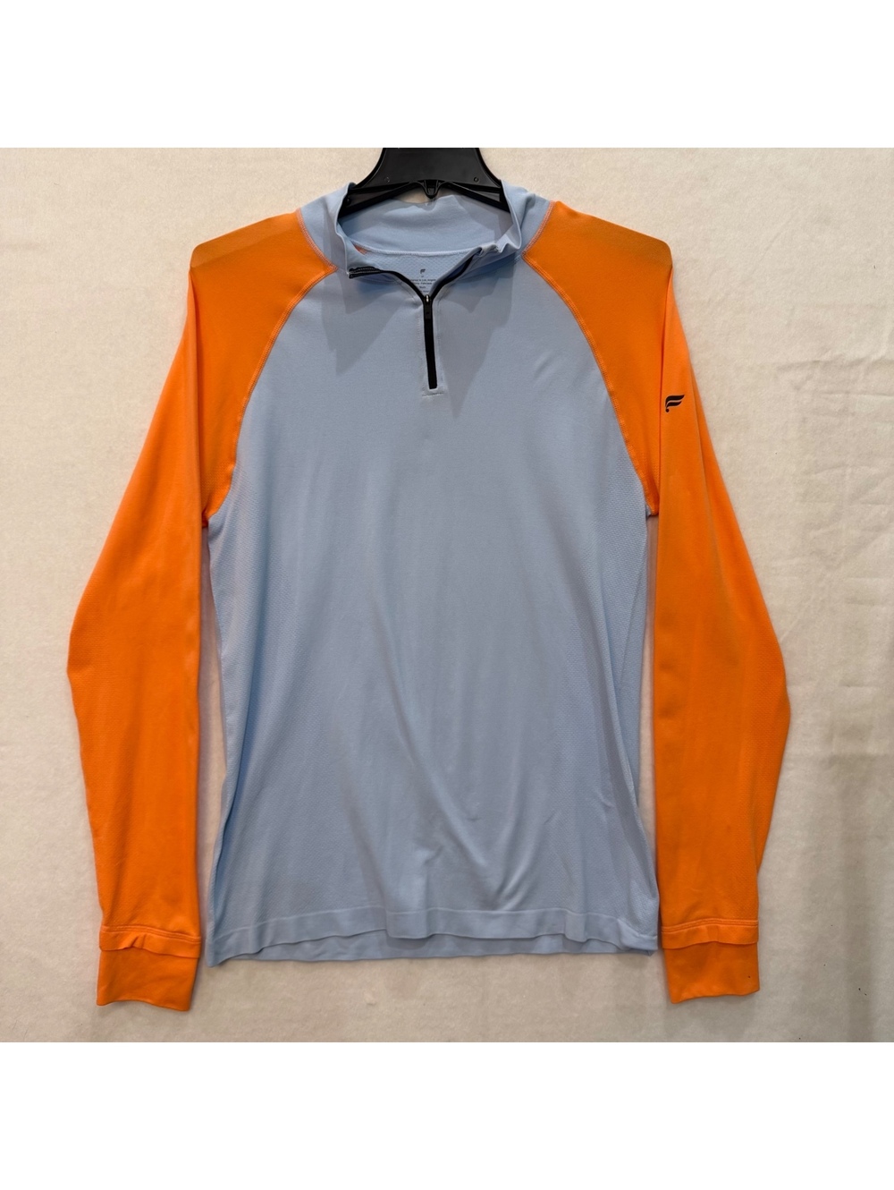 Fabletics The Training Day 1/4 Zip Pullover Men's MEDIUM Blue & Orange